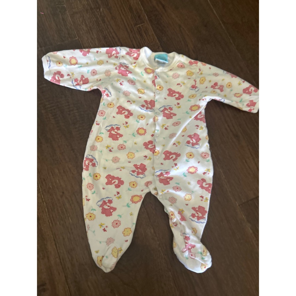 Vintage 2002 Care Bears Baby Love-a-Lot Bear Footed Sleeper Pink White 3-6m